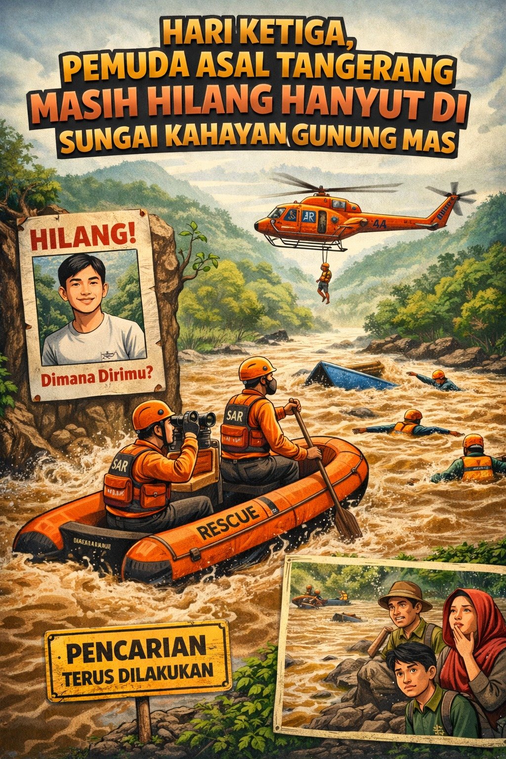 Hari Ketiga, Pemuda Asal Tangerang Masih Hilang Hanyut di Sungai Kahayan Gunung Mas